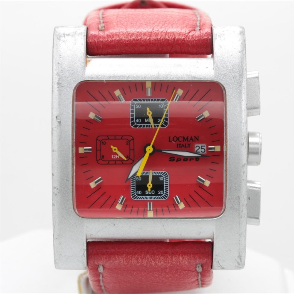*Locman Aluminum Red Dial Chronograph Watch, Works